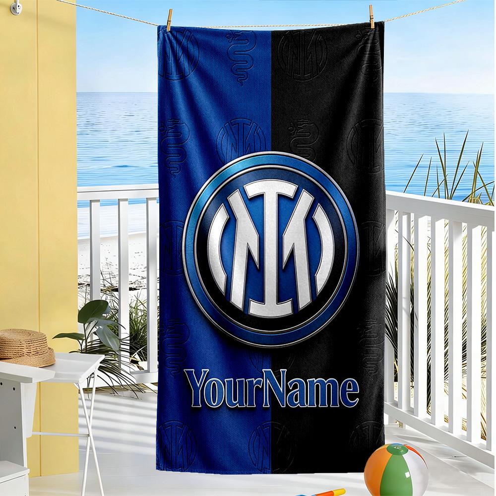 Inter Milan Customize Your Name Beach Towel High Absorbency & Quick-Dry Ideal for Travel Outdoor Swim Pool Yoga Surf Camping Hiking Gym Gift Holiday