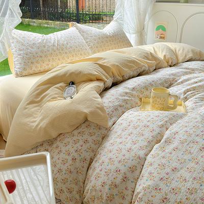 Class A Maternal and Infant Grade Washed Cotton Bed 4pcs Set, Small Fresh Bed Sheet Quilt Cover, Bed Hat Student Dormitory 3pcs Set