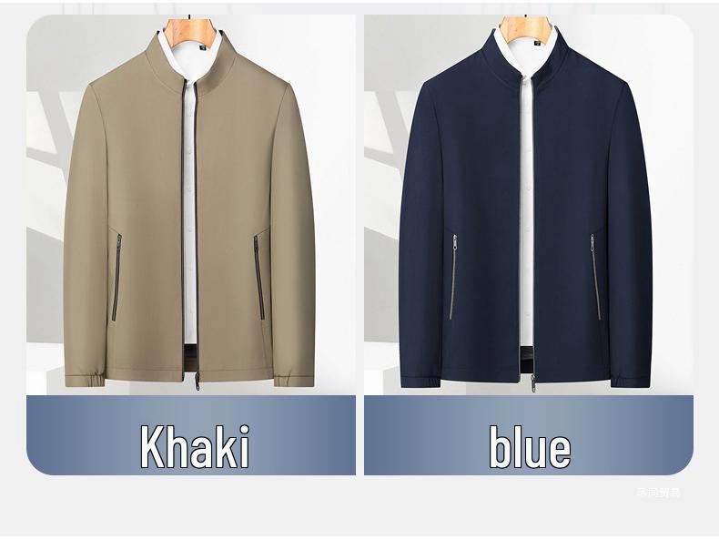Men's Stand Collar Solid Color Casual Business Jacket for Mid-Aged & Young Adults