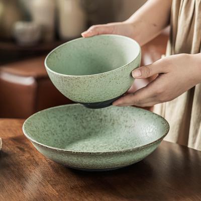 Salad Bowl Japanese Retro Style Fruit Bowl Household Ceramic Bowl Bowl Tableware Round Bowl Vegetable Bowl Rice Bowl