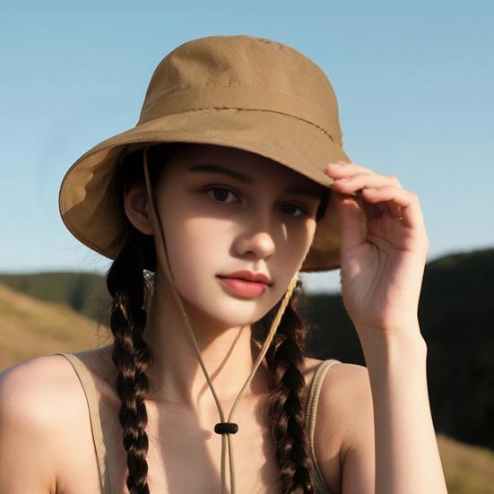 Yousheng Women Hat Fisherman Style Solid Color Basin Hat with Reflective Stripe Lace-Up Dome Design Bucket Hat