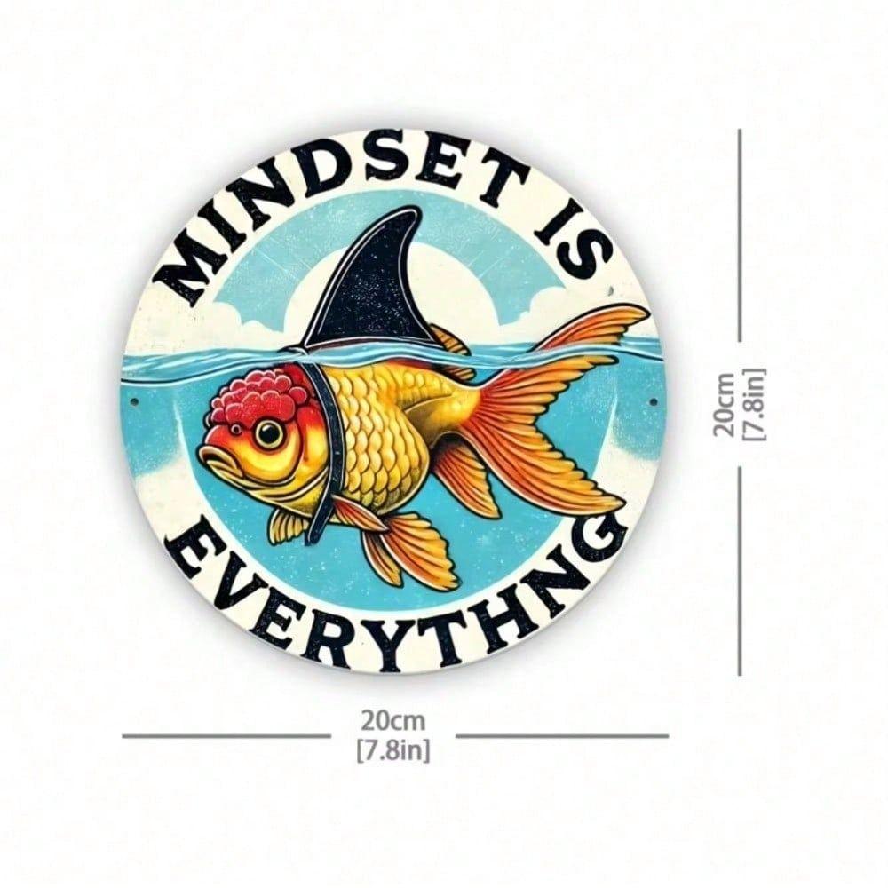 

Metal Poster Wall Art Motivational Mindset Is Everything Goldfish Shark Fin Design Funny Home Decor