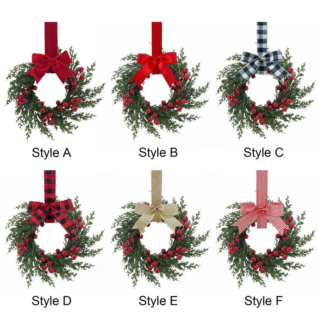 10 Zoll Mini-Weihnachtskranz mit Schleifen Kleine Weihnachtsküchenschrank-Kränze für Tür, Fenster, Wand, Außendekoration