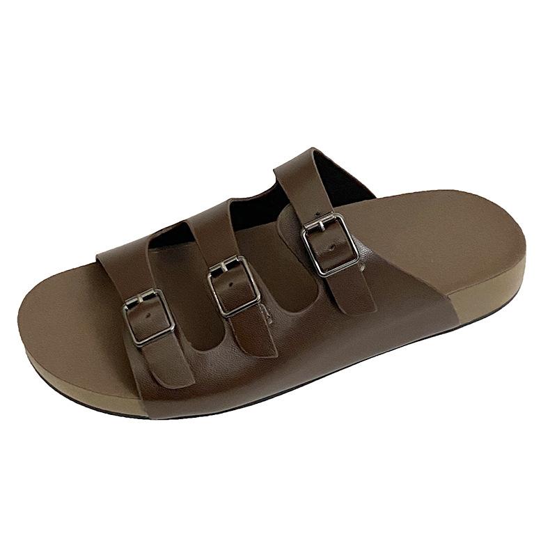 Thick-bottomed cool slippers for women's summer wear French retro Boken semi-mop seaside beach soft bottom fashion one-word mop