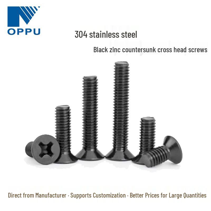Black Zinc-Plated 304 Stainless Steel Phillips Flat Head Countersunk Machine Screw