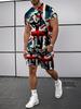 Men's T-Shirt And Shorts Set Red White Blue Star Flag Print Casual Summer Outfit With Crew Neck Short Sleeve Tees Sets