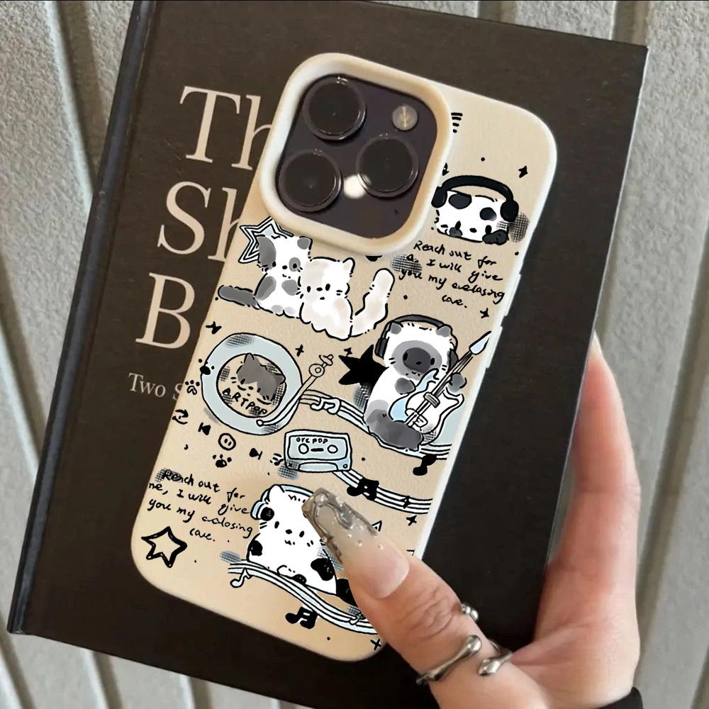 

HOT Lovely Guitar Music Cat Lichee leather pattern Phone Case For Redmi Note 14 13 12 11 10 9 8 Pro Plus 4G 5G Shockproof Cover Note 14 Pro 4G