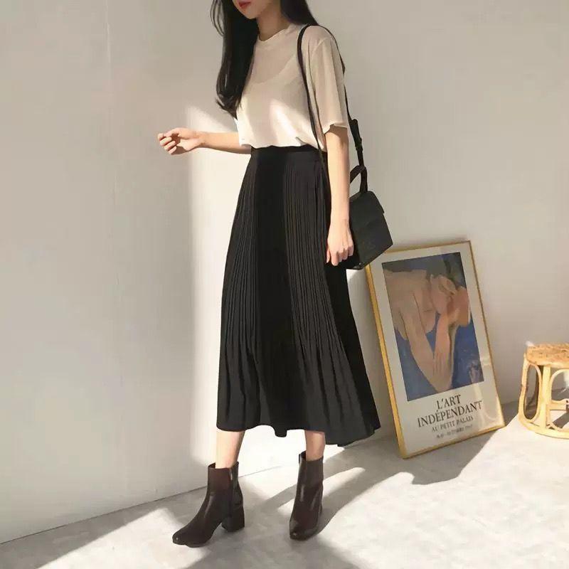 Pleated Chiffon Midi Skirt for Women Mid To Long Spring/summer A-line Slimming Skirt