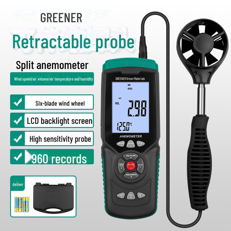 

Ручной анемометр Green Forest: Высокоточный тестер скорости ветра, температуры и объема воздуха. Split type, Handheld telescopic anemometer