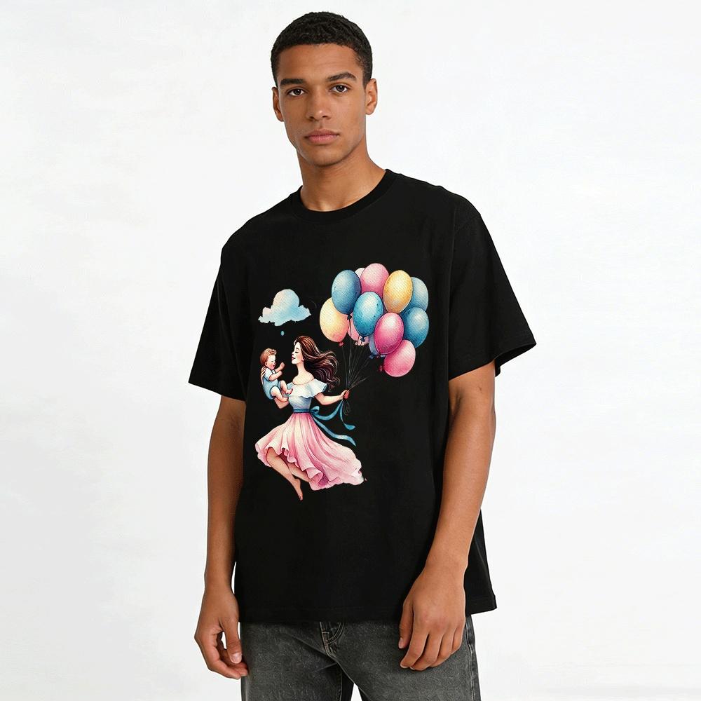 Mom And Baby Balloon Print Casual Short Sleeve T-shirts Pure cotton T-shirt