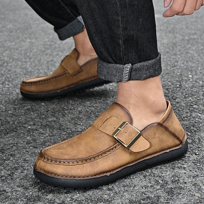 Men's British Style Genuine Leather Casual Slip-On Loafers - Soft Sole, Breathable & Matte Finish