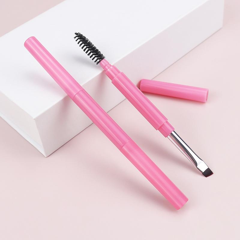 

Портативная двойная кисть для бровей, спиральная кисть, кисть для подводки глаз с крышкой, кисть для макияжа, инструмент для наращивания бровей OPP розовый