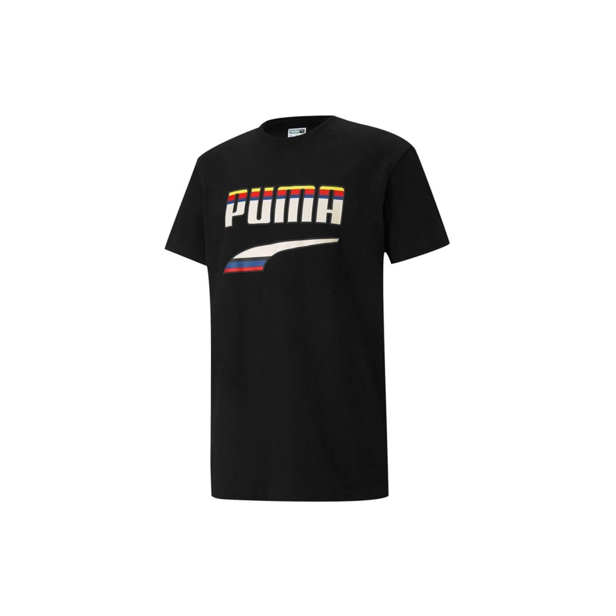PUMA Printed Round Neck T-Shirt Black White Men s 531497-01 L