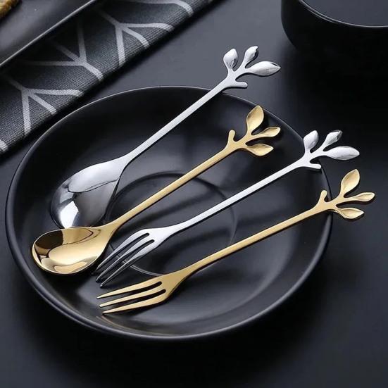 Fork/Spoon Stainless Steel Flatware with Long Handles Rust-Resistant Dessert Utensils for Home Kitchen Restaurant