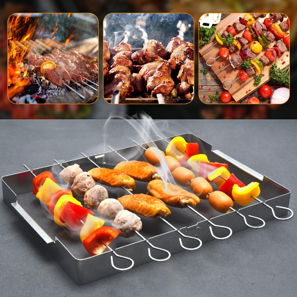 Stainless Steel BBQ Skewer Rack Universal Kebab Stand Foldable Rotating Skewer Holder for Kitchen Patio Outdoor Camping BBQ Tool