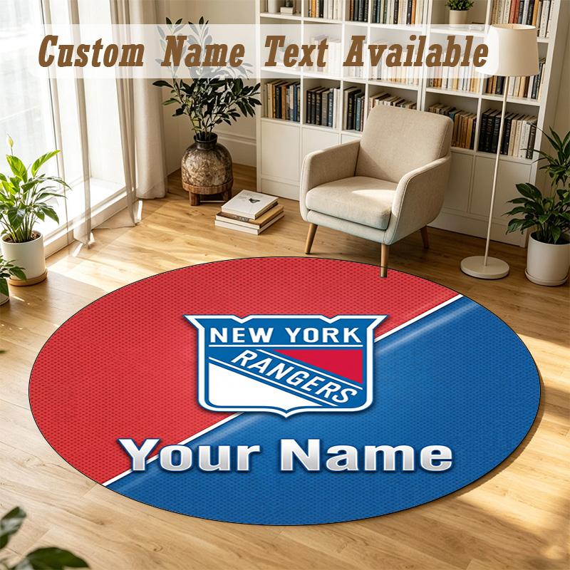 Round Rug Custom NameNew York Rangers Pattern Non Slip Carpet Home Floor Decor