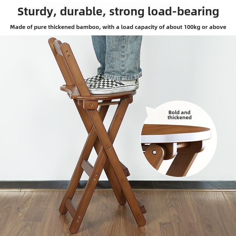 Bamboo Small Dining Chair  Foldable Art Stool Multi-Functional Bar Chair  Simple and Stable High Foot Stool
