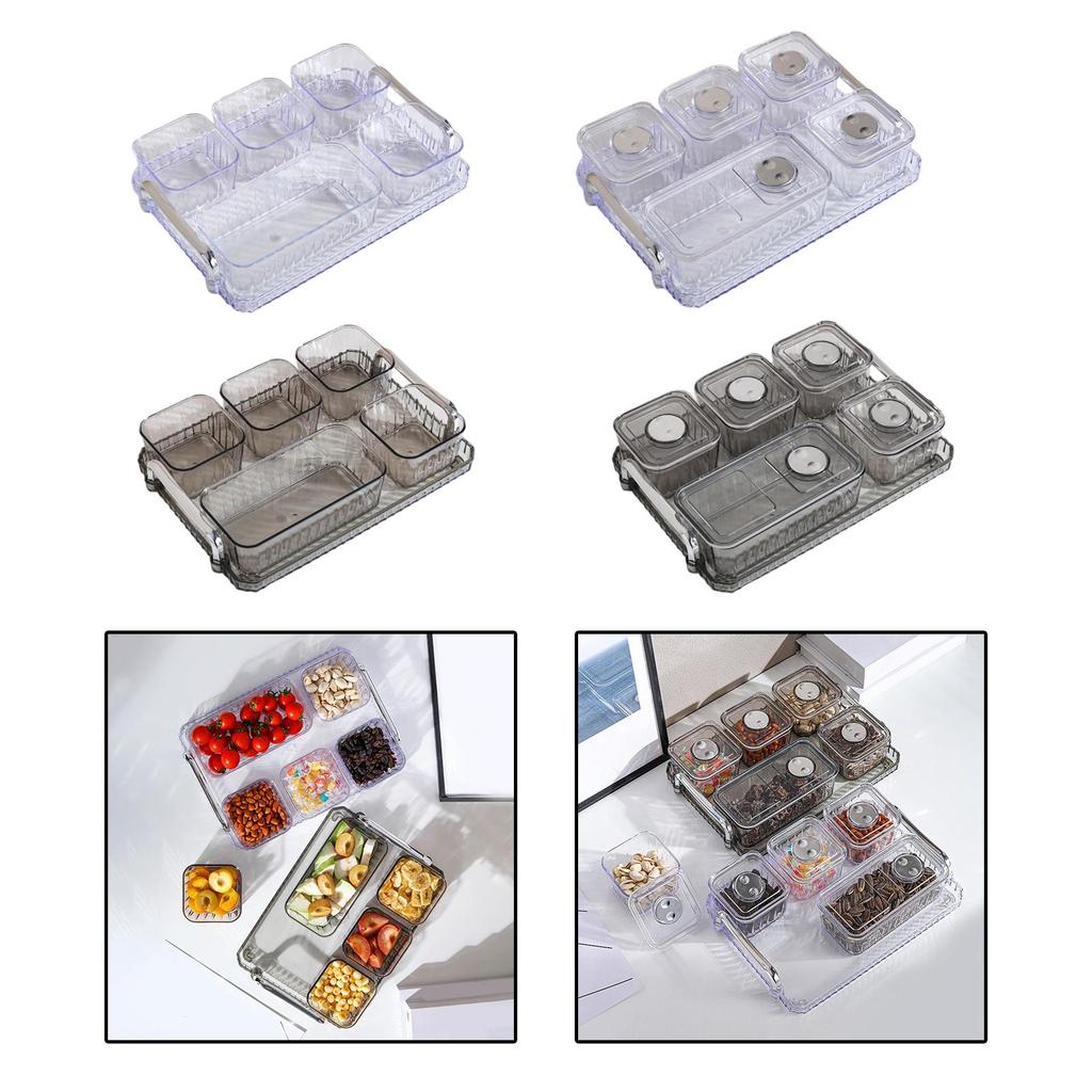Acrylic Appetizer Tray Divided Serving Platter 5 Removable Snacks Bowls Snack
