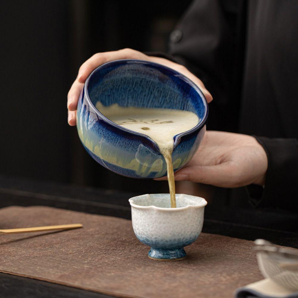 Ceramic Matcha Bowl Set Kiln Discoloration Smooth Matcha Whisk Stand High Temperature Resistant Large Capacity Tea Ceremony Tool