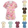 Haut de travail à col en V et manches courtes pour femme avec poches Imprimé animal Chemise d'uniforme médical pour professionnels de la santé Uniforme d'infirmière