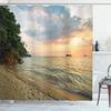 Summer Tropical Beach Scenery Shower Curtain with Hooks Seaside Island Palm Trees Blue Sea Bath Curtain Bathroom Bathtub Decor