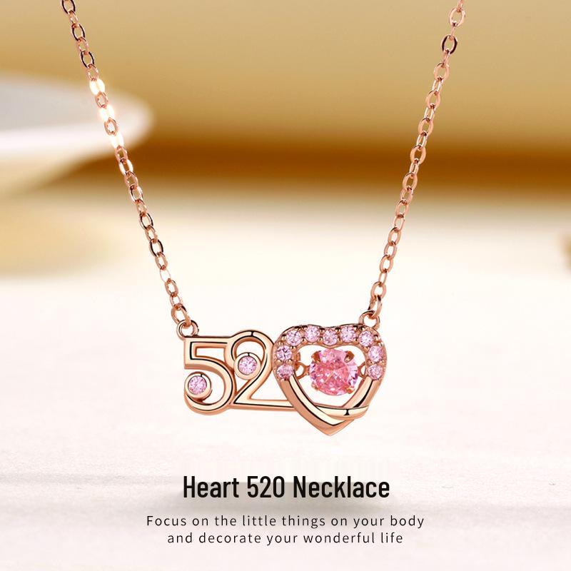 S925 Sterling Silver Heartbeat Necklace for Women with Pink Diamond - Bestselling Simple, Versatile Fashion