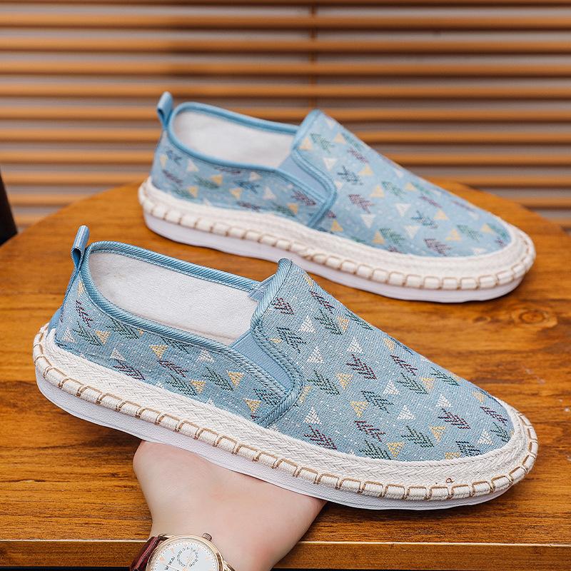 

Старые пекинские тканевые туфли мужские с принтом летние дышащие ленивые на одном педале туфли Доудоу мужские на мягкой подошве льняные туфли рыбака 44 синий