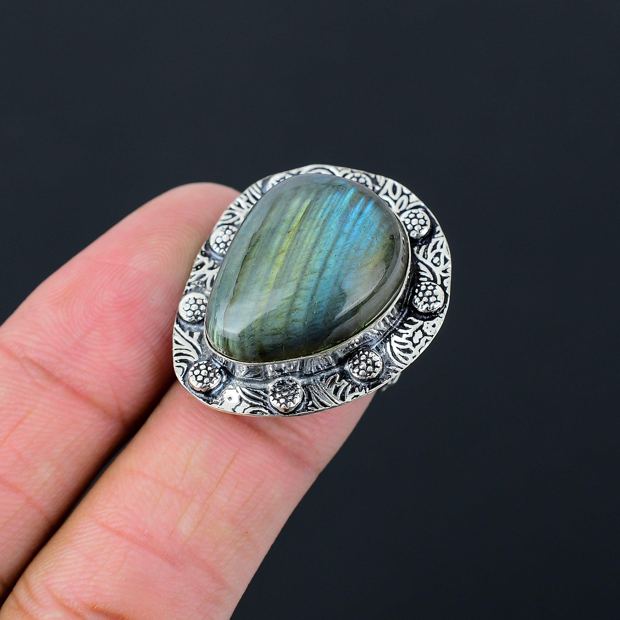 Mothers day Sale Labradorite Stone Statement Ring Jewelry Size 6.5 925 Silver 6.5