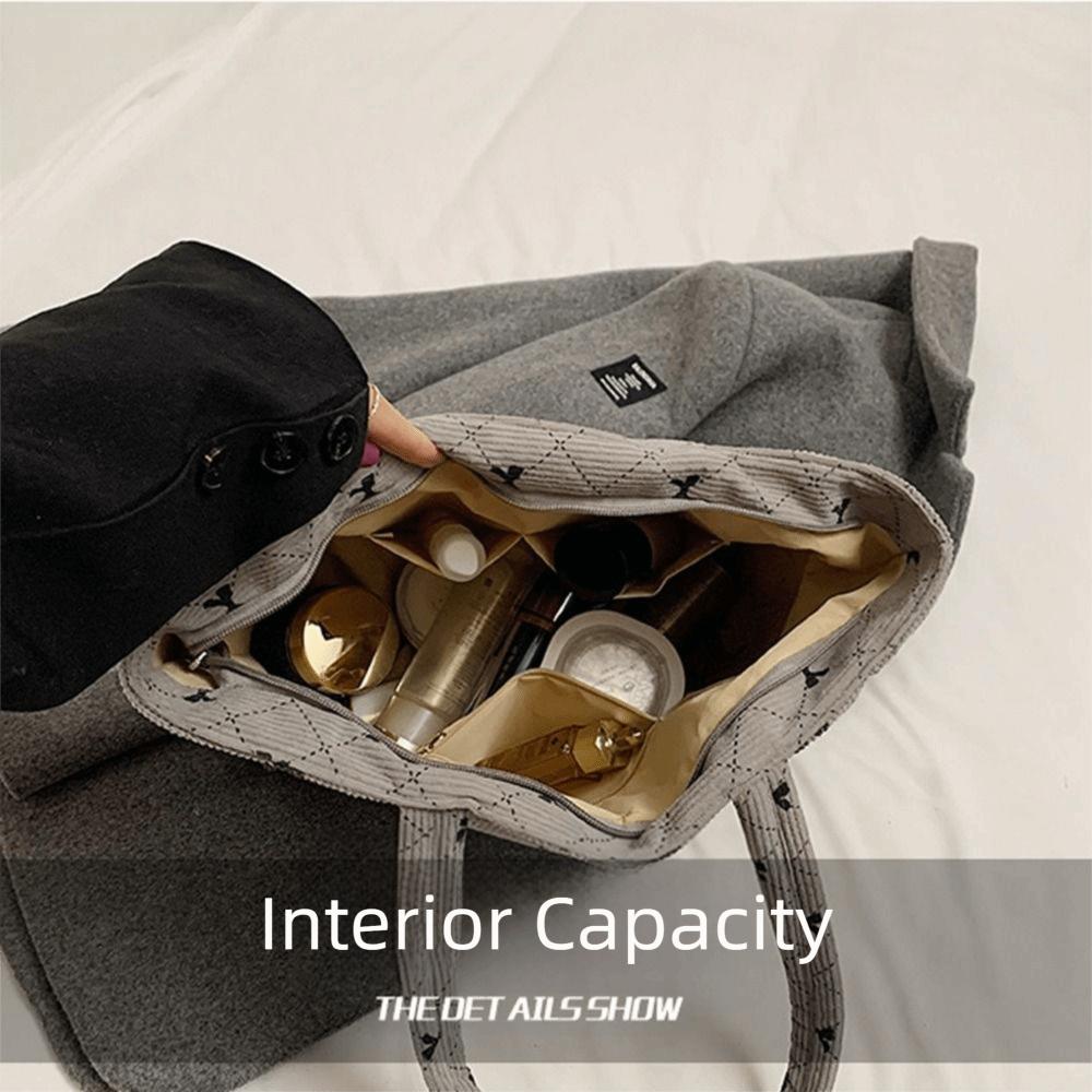 INS Corduroy Tote Bag Large Capacity Korean Style Travel Shoulder Bag with Handle Multi-Pockets Portable Handbag Daily Use