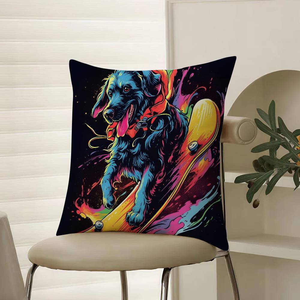 

Retro Style Trendy Artistic Dog Pattern Pillow Case Comfort Sofa Bed Silky elegant Invisible zipper Decorative cushion cover 12x12Inch