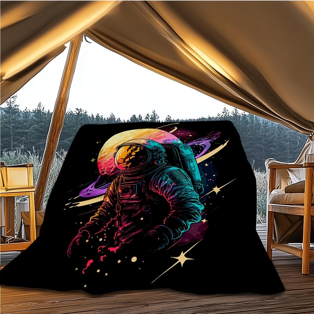 1pc Aastronaut Printing Lightweight Flannel Blanket, Comfortable and Warm Blanket, for Camping Sofa Bed and Couch Office, Gift Blankets in