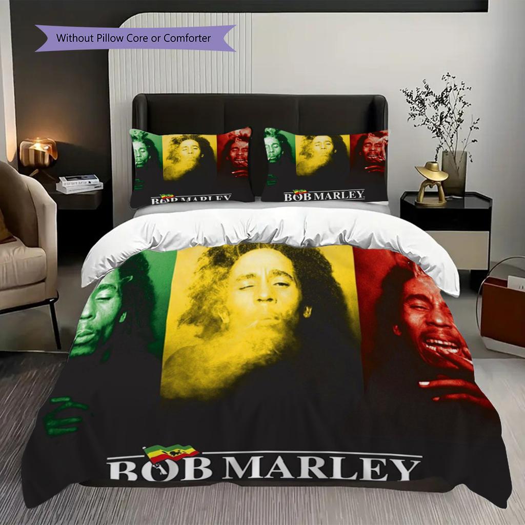 Bob Marley Kunst-Set Dreiteiliges Set 1 Bettbezug 2 Kissenbezüge Ohne Füllung Weiches und Bequemes Bettwäsche-Set Bettbezug und Kissenbezug