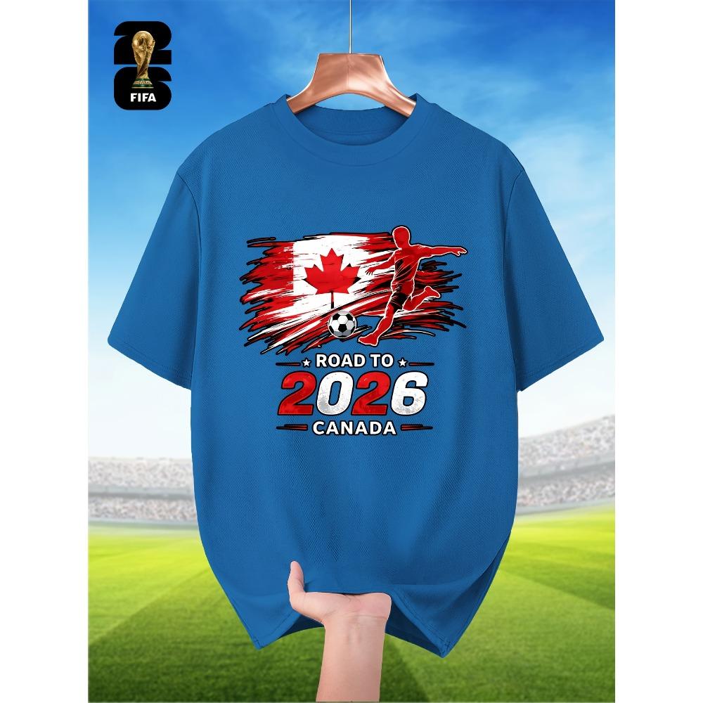 Fifa-Themed Men'S Breathable Summer Short-Sleeve T-Shirt, Featuring Player Silhouette Prints, Perfect for World Cup Themes, Sports Outfits