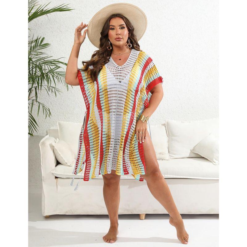 

European and American plus Size Women s Clothes Color Contrast Patchwork Woven Cut Out Beach Bikini Blouse Shoelace Dress F847 White One size