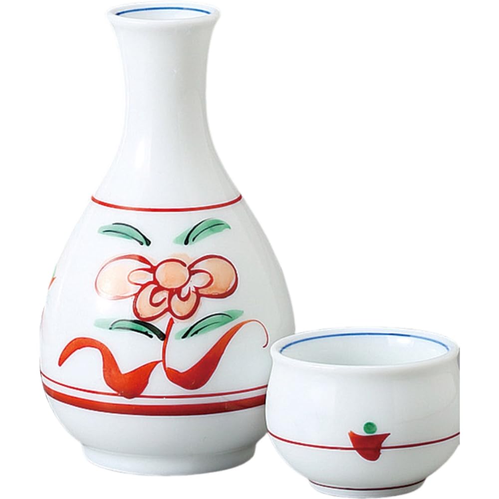 Sake Sake Bottle and Chock x Flower and Grass Design Small Sake Bottle and Chock Set Mino Ware Pottery Ale-net Set, Set, 6.8 11.8cm H, Approx. 180cc,