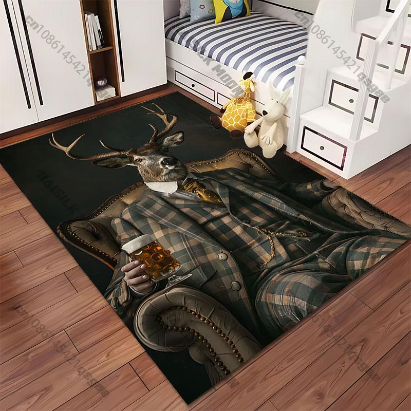 Hirsch in menschenähnlicher, eleganter Kleidung Teppich Yoga Wohnzimmer Raumdekoration Krabbelmatte für Kinder Fußmatte Bereichsteppich