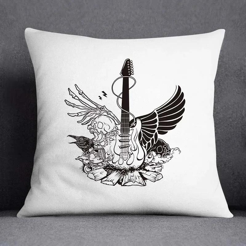 Musical Note Guitar Series Pattern Home Decoration Pillow Case Square Office Cushion Cover