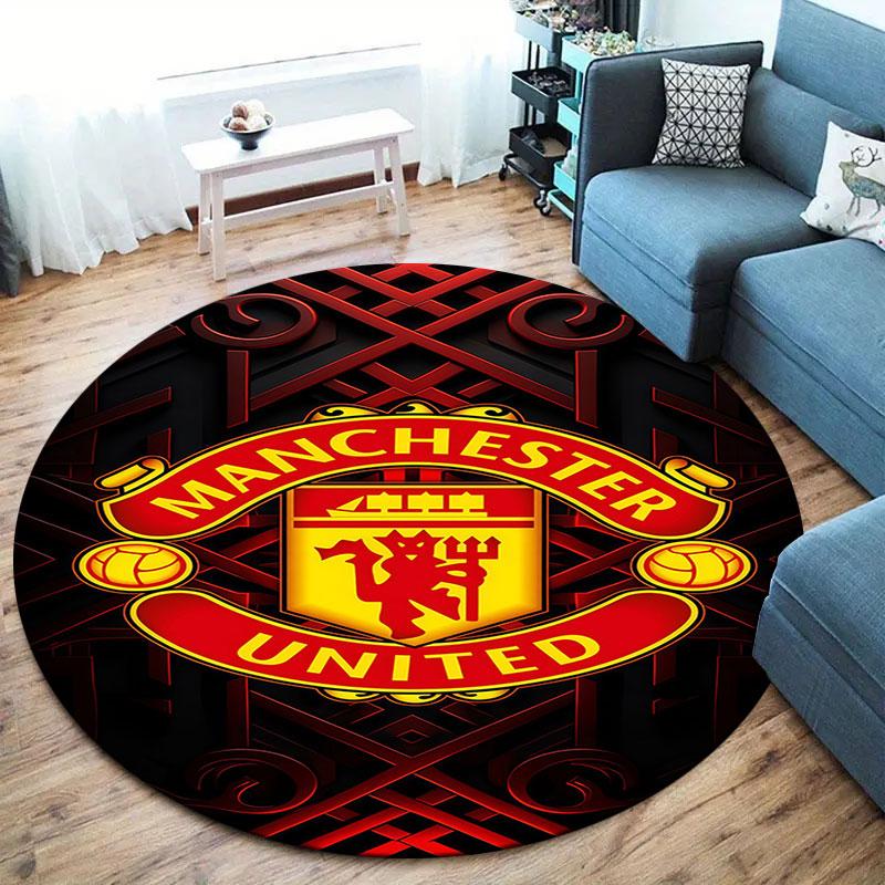 Manchester United F Round Area Rug,Carpet Rug for Living Room Bedroom Sofa Playroom Decor,Non-slip Floor Mat
