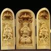 Boxwood Western Tři svatí Buddha Guanyin Masivní dřevo Přenosná třípanelová řezbovaná ozdoba