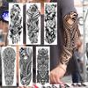 1 PC 480*170MM Full Arm Leg Temporary Tattoo Sticker for Women Men Waterproof Skull Compass Sexy  Tattoo Body Art Fake Flower Tattoo Paper Sticker