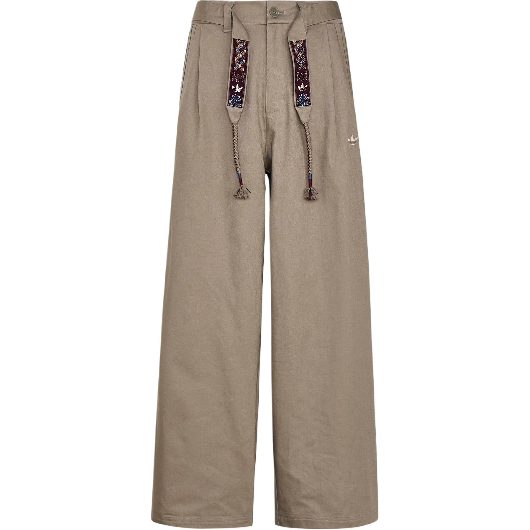 adidas Originals Unisex Ethnic Webbing Straight Leg Cotton Pants Khaki KW5668 L