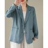 [JHIJSC] Ladies Jacket Spring Formal Tailored Jacket Cotton Linen Thin Fashionable Big Size (JP, Alphabet, XL, Blue)