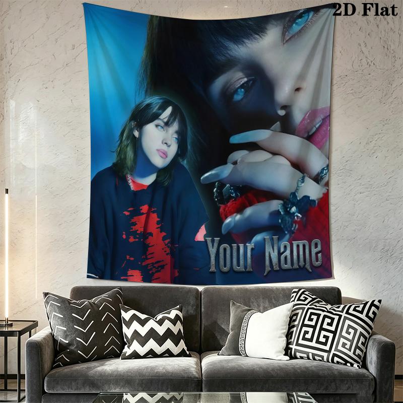 Billie Eilish Custom Name Wall Tapestry Aesthetic Wall Hanging Printed Fabric Blanket Decorative Tapestries for Bedroom Living Room Home Decor
