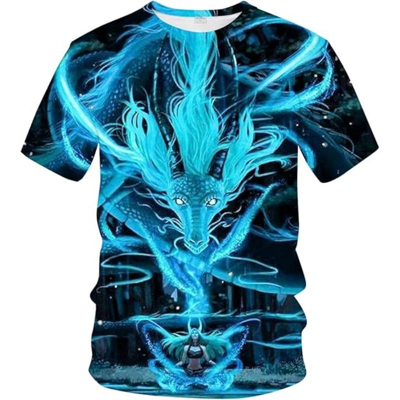 

Men s Dragon T-shirt Summer Short Sleeve Men s 3D T-shirt Top Animal Theme Shirt Anime Pattern T-shirt Top S