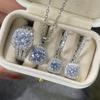 Huitan Cushion Shaped Women Jewelry Set Silver Color Full CZ Wedding Bridal Pendant Necklace Drop Earrings Ring with Gift BoxGood Product
