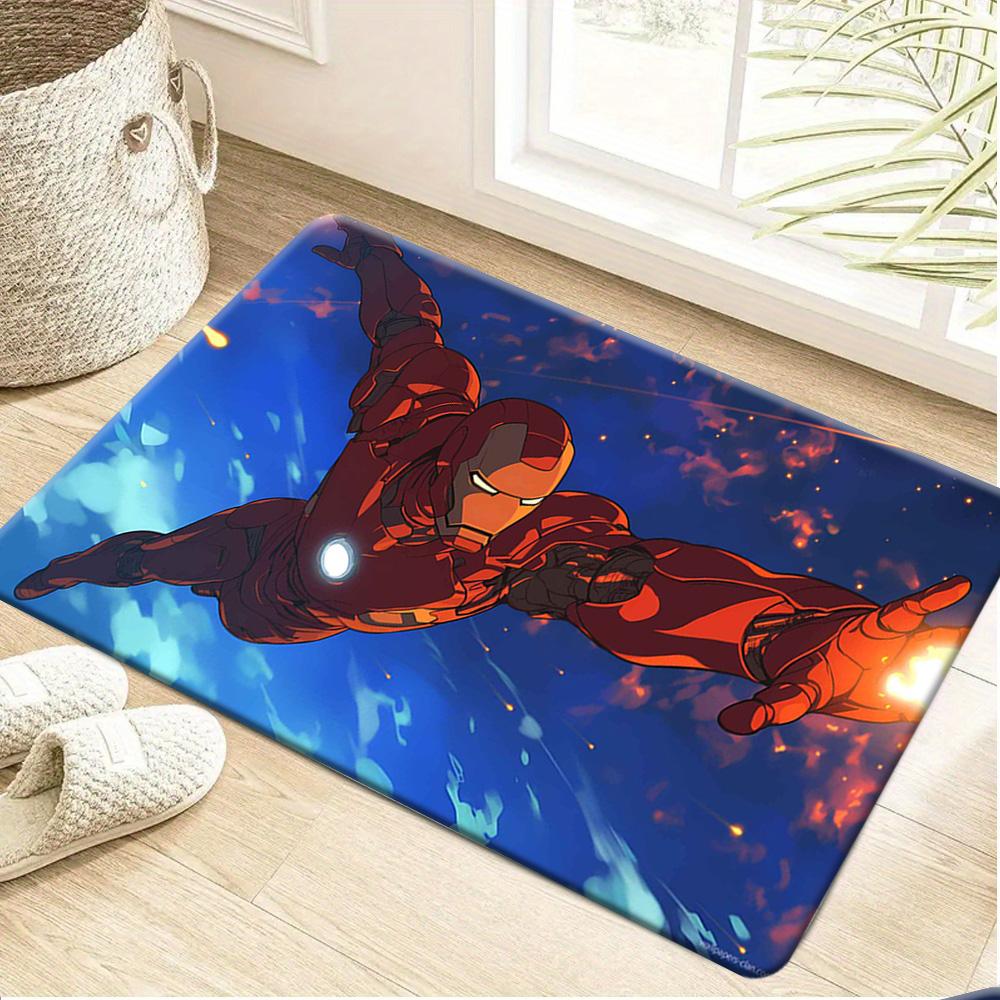 Marvel 1pc Cartoon Print Floor Mat, Iron for Man Red and Golden Armor with Blue Light Eyes, Chestplate, Energy Core, and Dynam