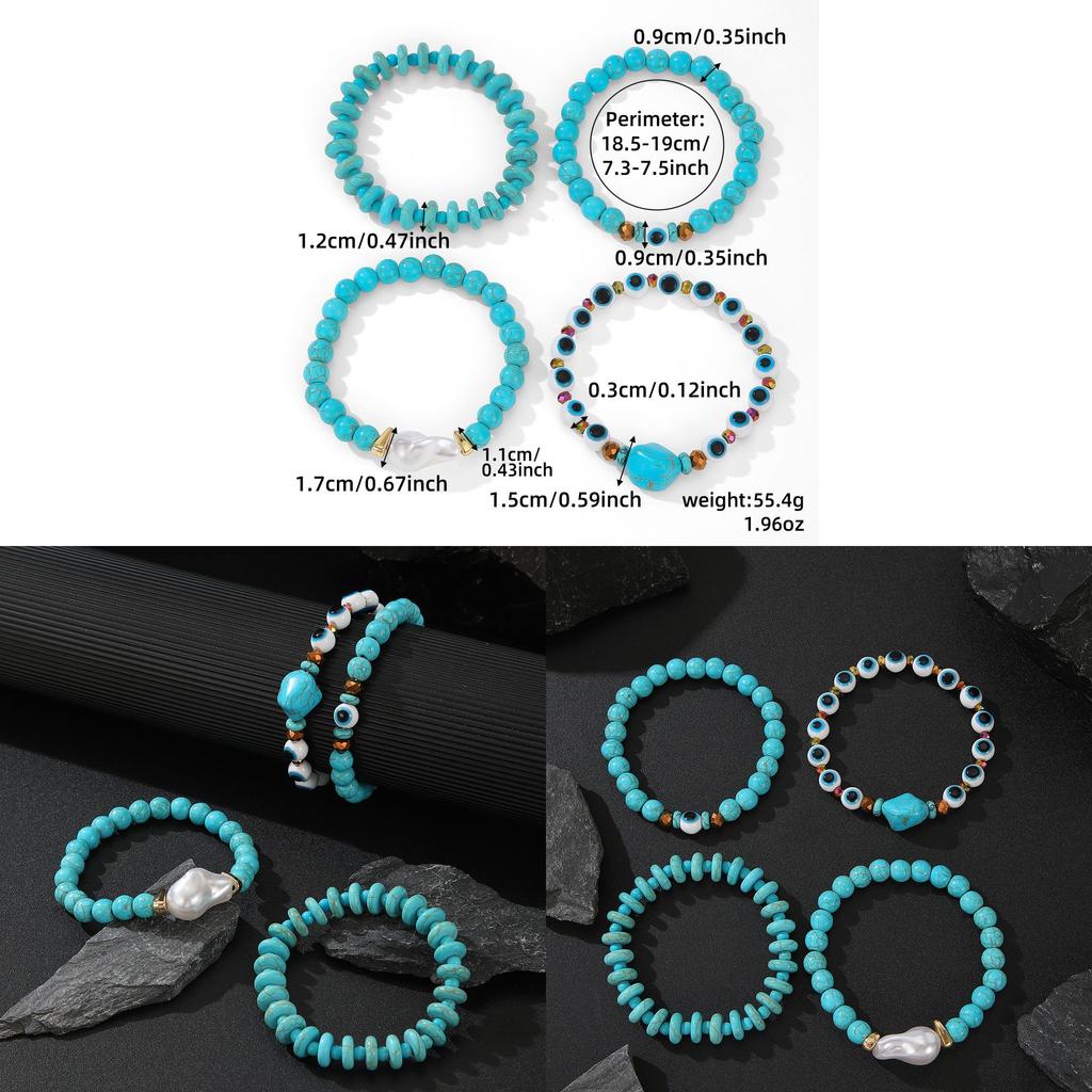 Turquoise Evil Eye Bead Bracelet Set Handmade Geometric Design For Men Gift