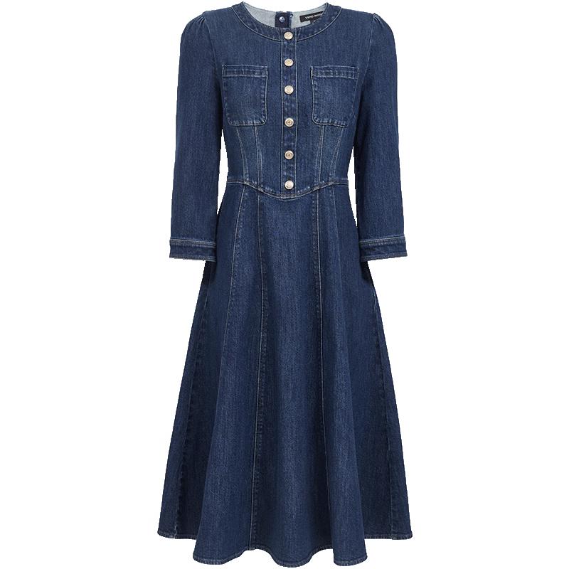 

VEROMODA Women s Fall Three-Quarter Sleeve Topstitch Denim Dress S