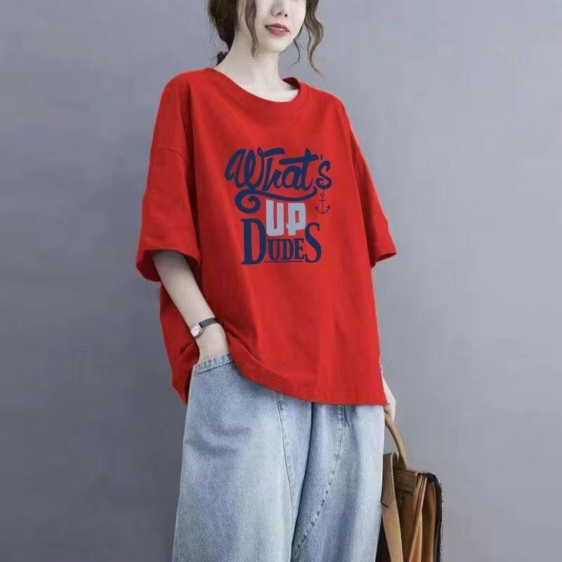 Fashion Cotton Short Sleeve T-shirt Women 2024 Summer Large Size Loose Version Casual Tops