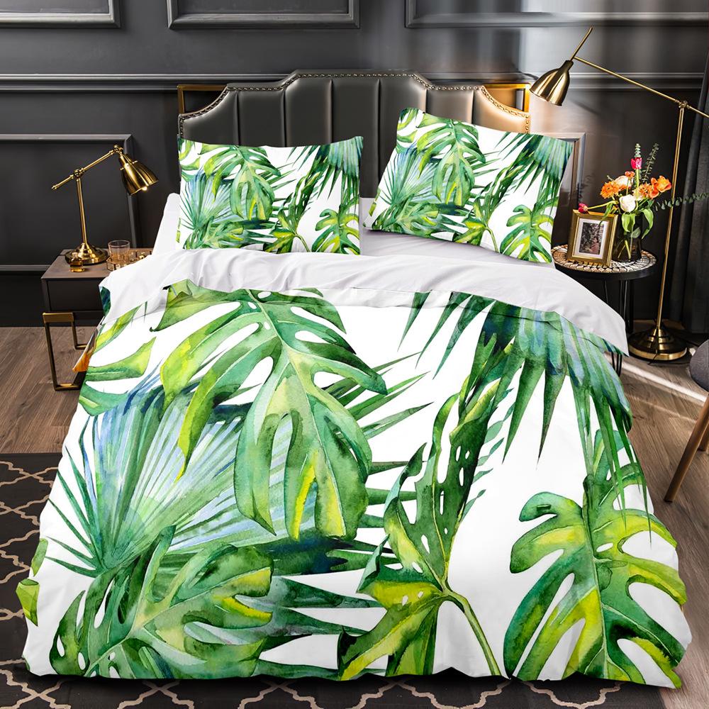Green Leaves Tropical Povlak na přikrývku Set Queen Povlečení Full Queen Leaves Povlak na přikrývku King Size 2/3ks Polyesterový povlak na přikrývku